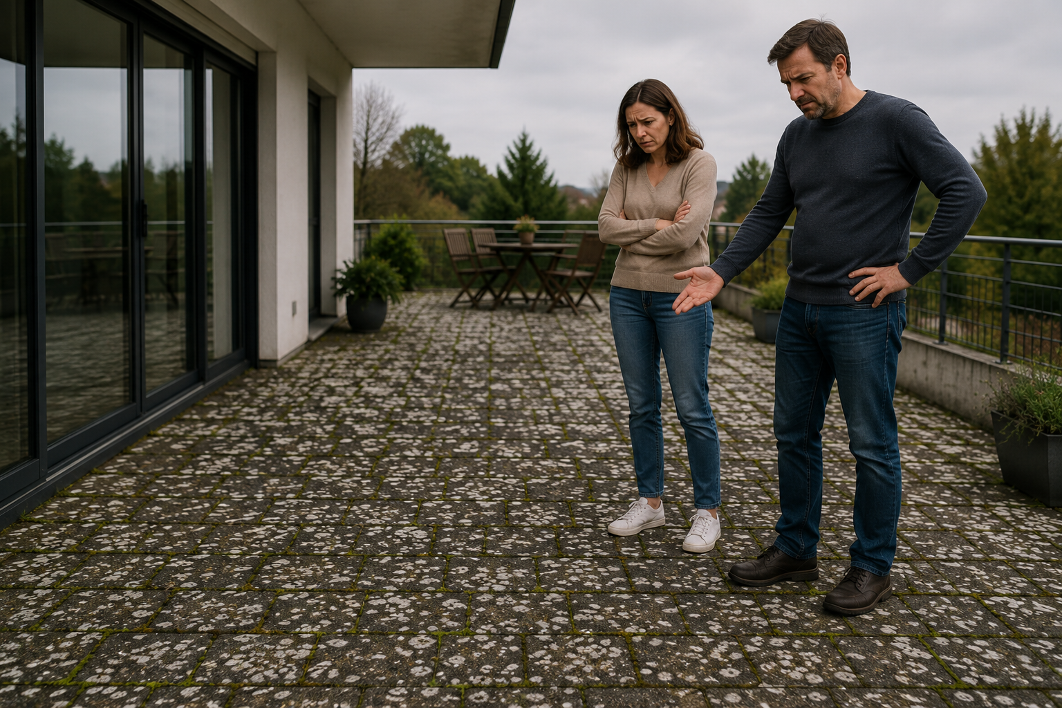 Stockflecken auf Terrassenplatten und Pflastersteinen entfernen