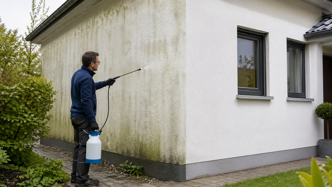 Grünbelag-Entferner Anwendung gegen Algen und Grünbelag an der Fassade – Empefly