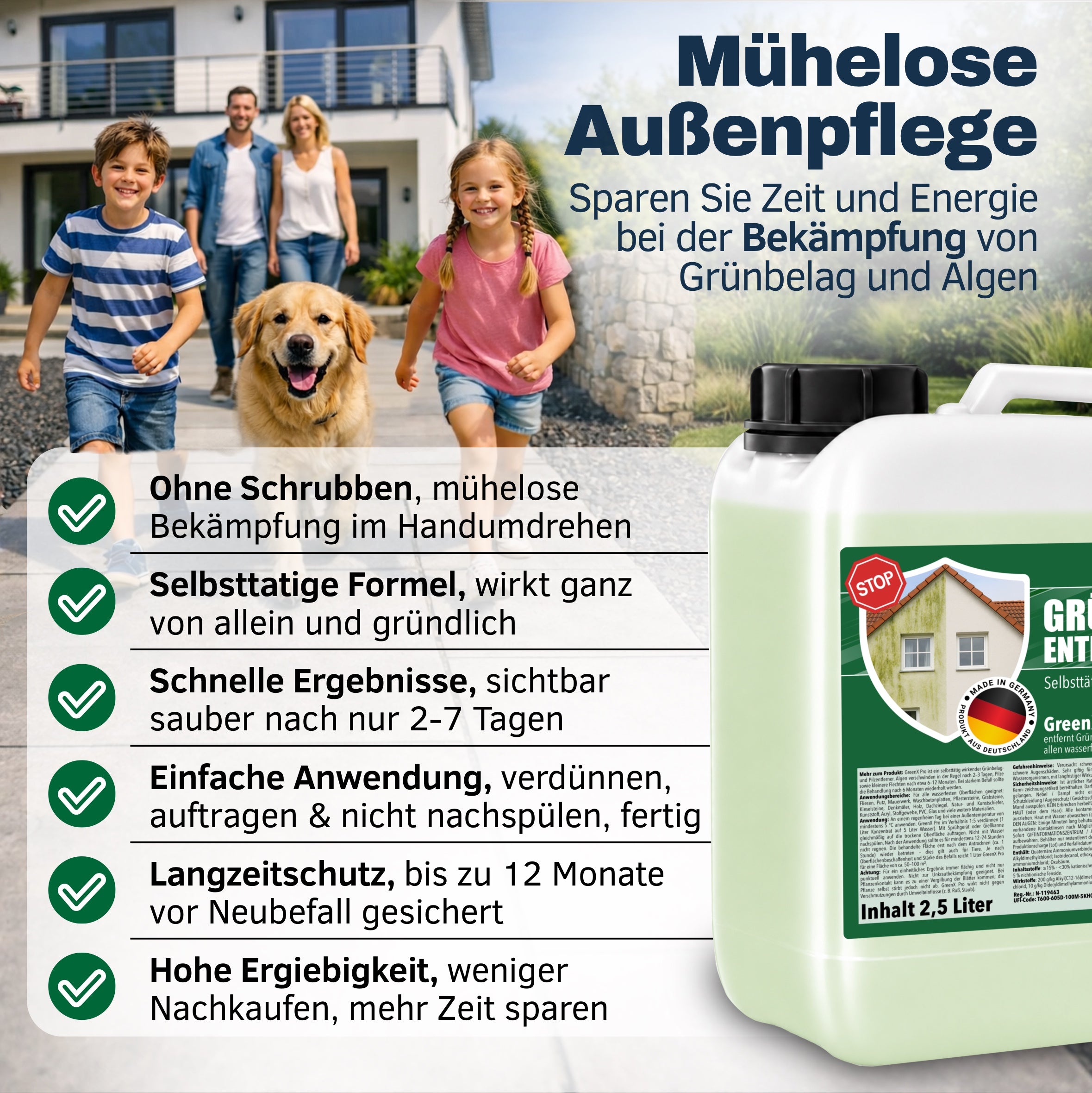 Grünbelag-Entferner Green X Pro für mühelose Außenpflege gegen Grünbelag und Algen – Empefly