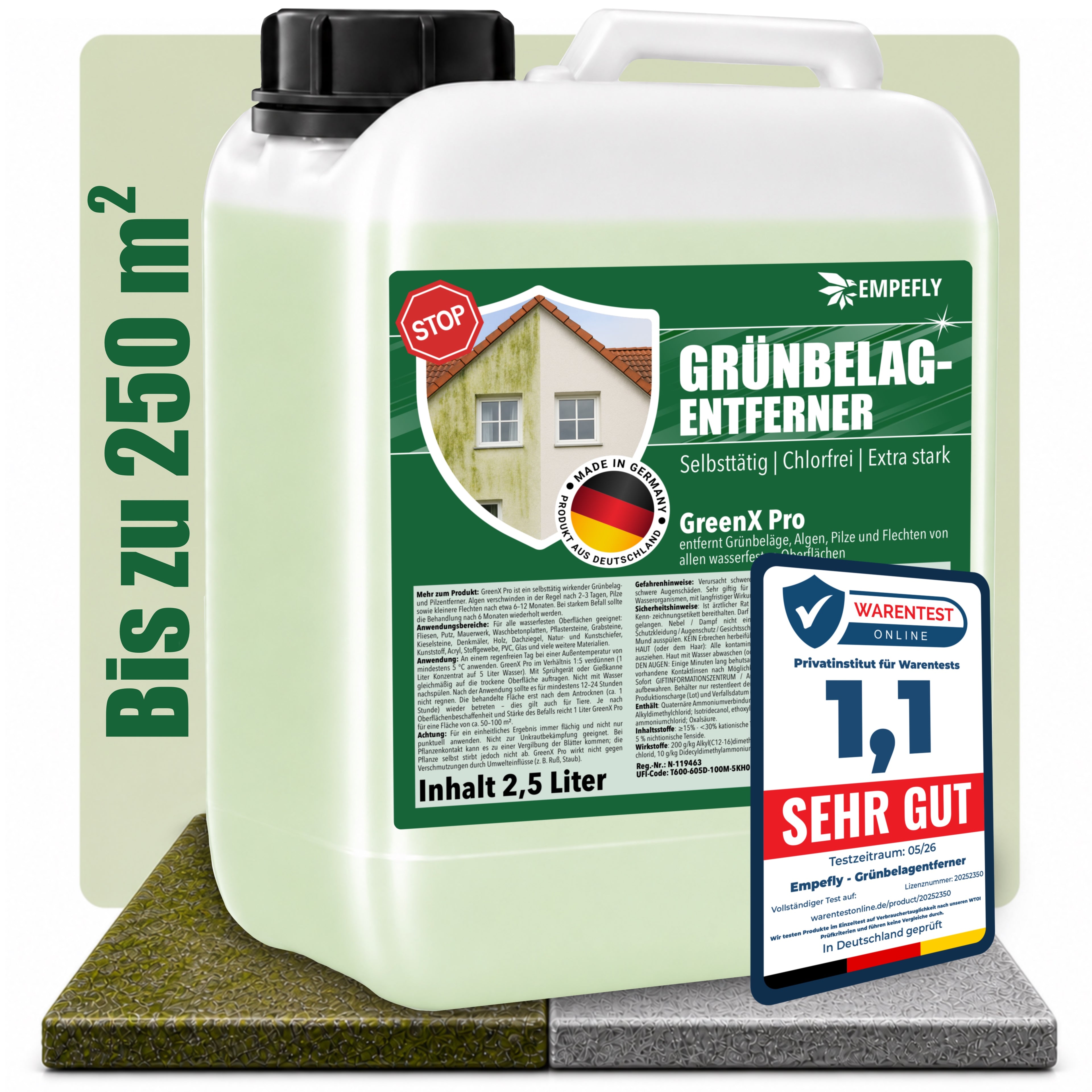 Grünbelagentferner GreenX Pro 2,5 Liter mit Warentest Bewertung sehr gut – Empefly