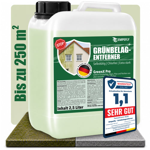 Grünbelagentferner GreenX Pro 2,5 Liter mit Warentest Bewertung sehr gut – Empefly