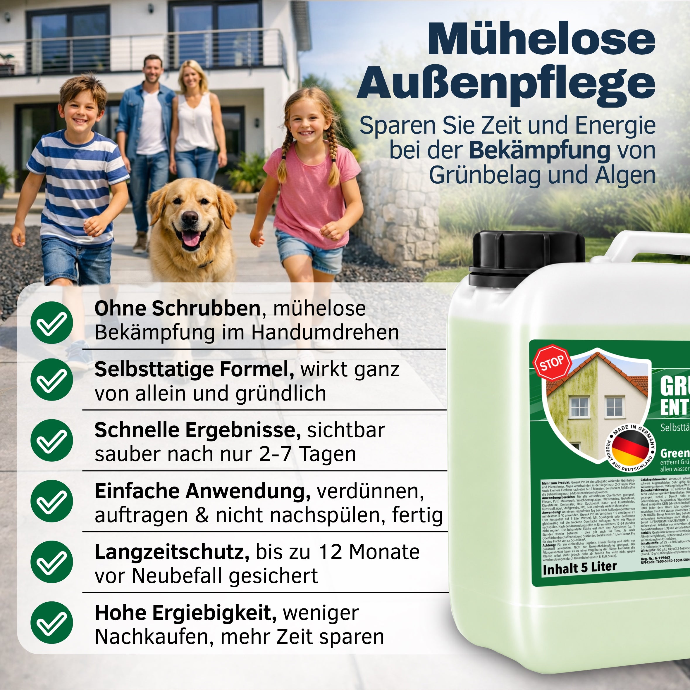 Grünbelag-Entferner Green X Pro für mühelose Außenpflege gegen Grünbelag und Algen – Empefly