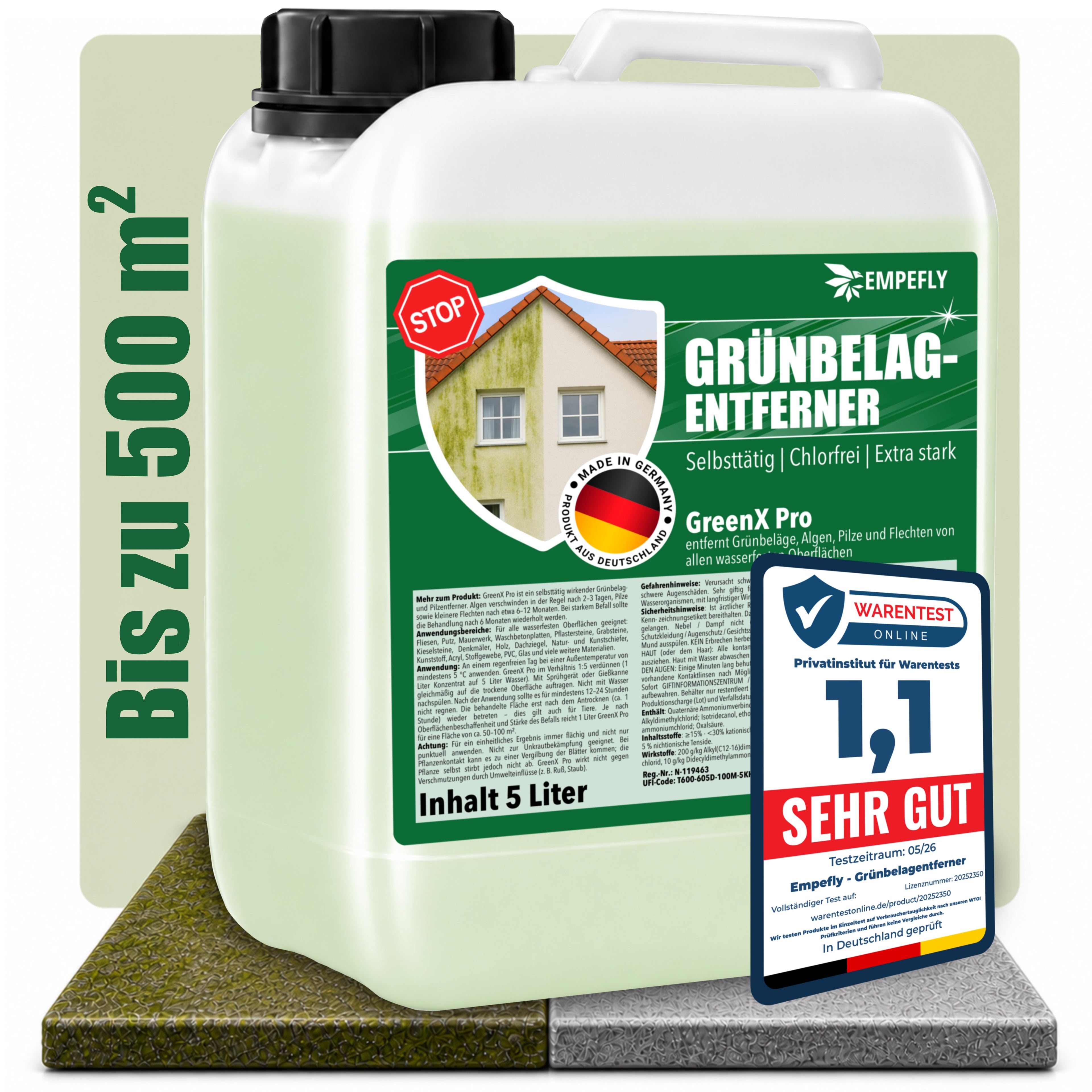 Grünbelagentferner GreenX Pro 5 Liter mit Warentest Bewertung sehr gut – Empefly
