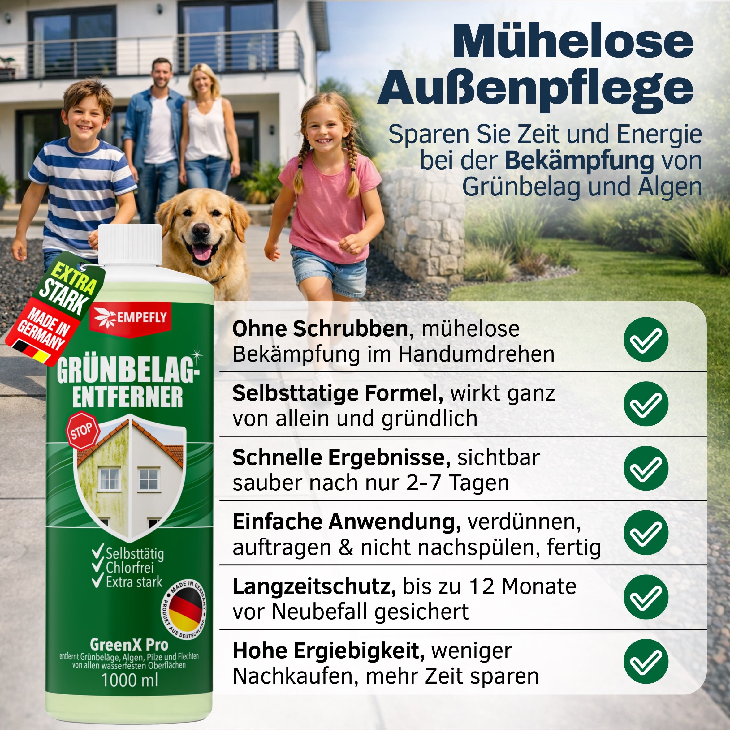 Grünbelag-Entferner Green X Pro für mühelose Außenpflege gegen Grünbelag und Algen – Empefly