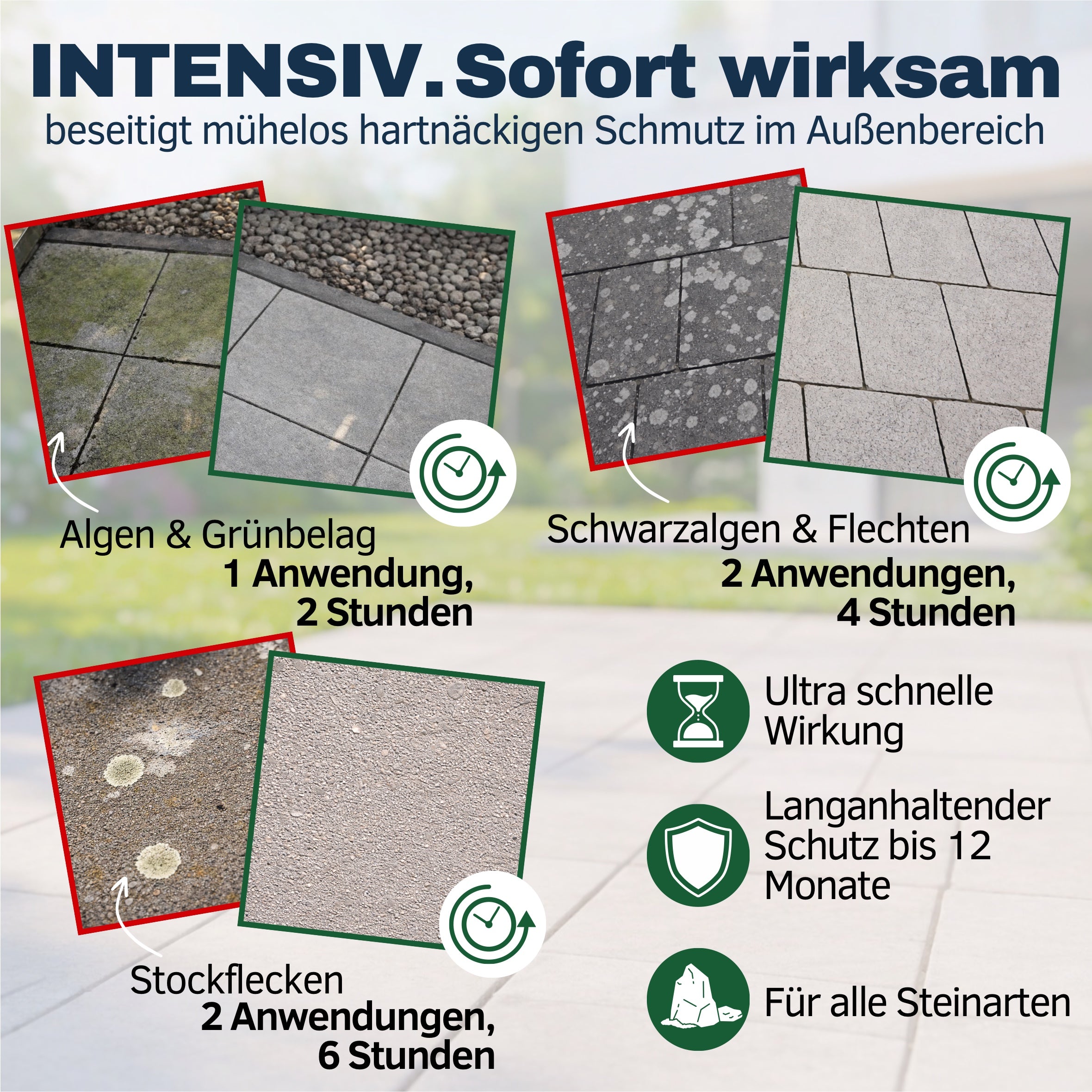 Steinreiniger Ultra Pro gegen Algen, Grünbelag, Flechten und Stockflecken – Empefly