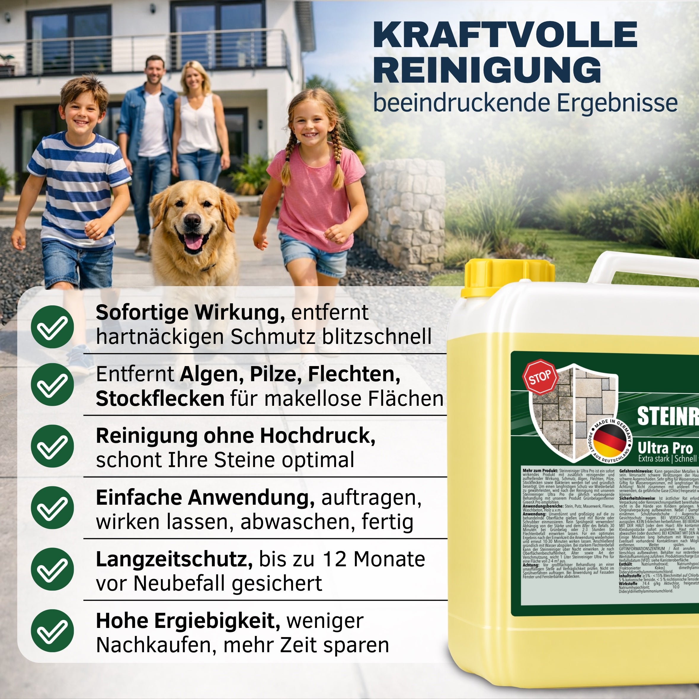 Steinreiniger Ultra Pro gegen Algen, Flechten und Stockflecken ohne Hochdruck – Empefly