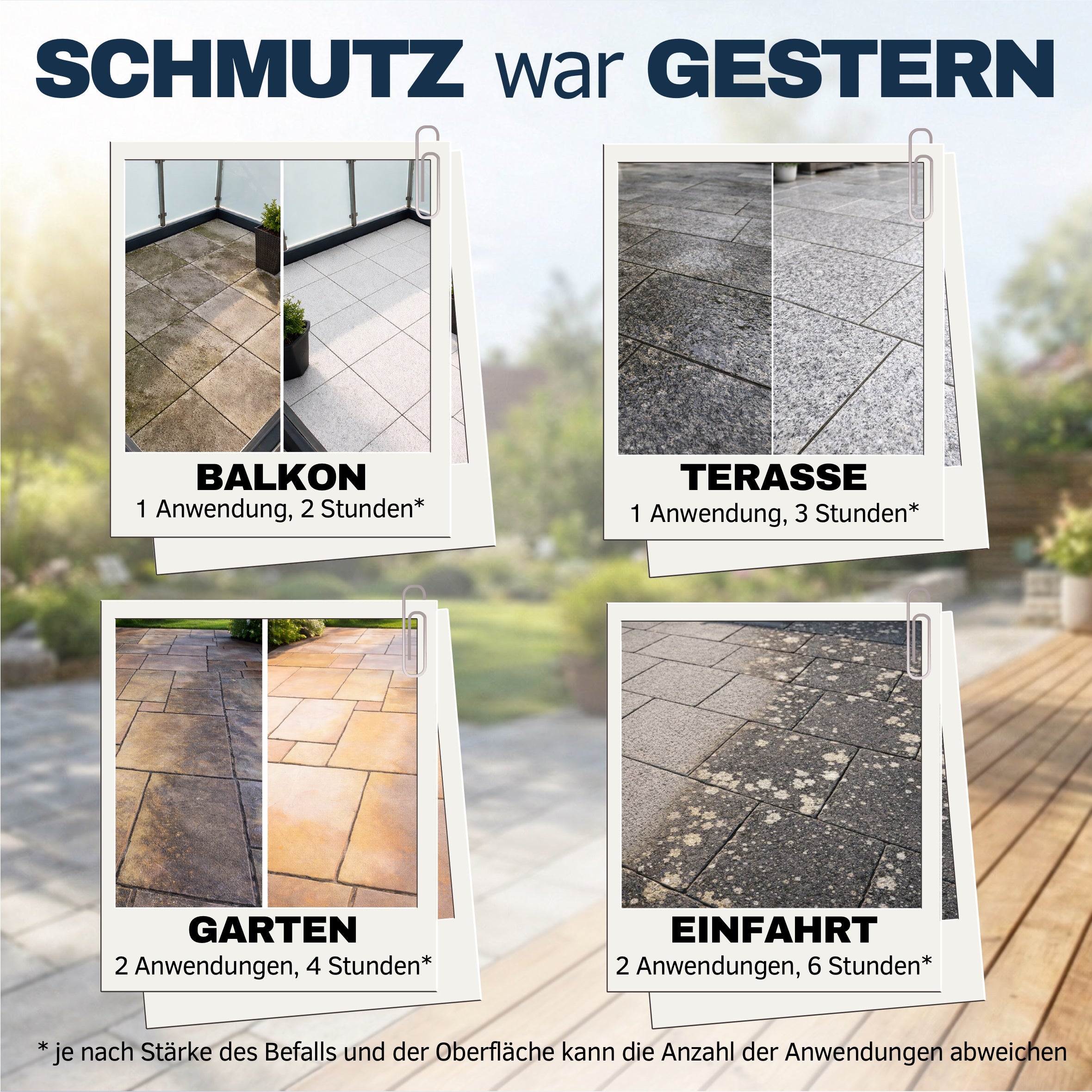 Steinreiniger Ultra Pro Vorher-Nachher für Balkon, Terrasse, Garten und Einfahrt – Empefly