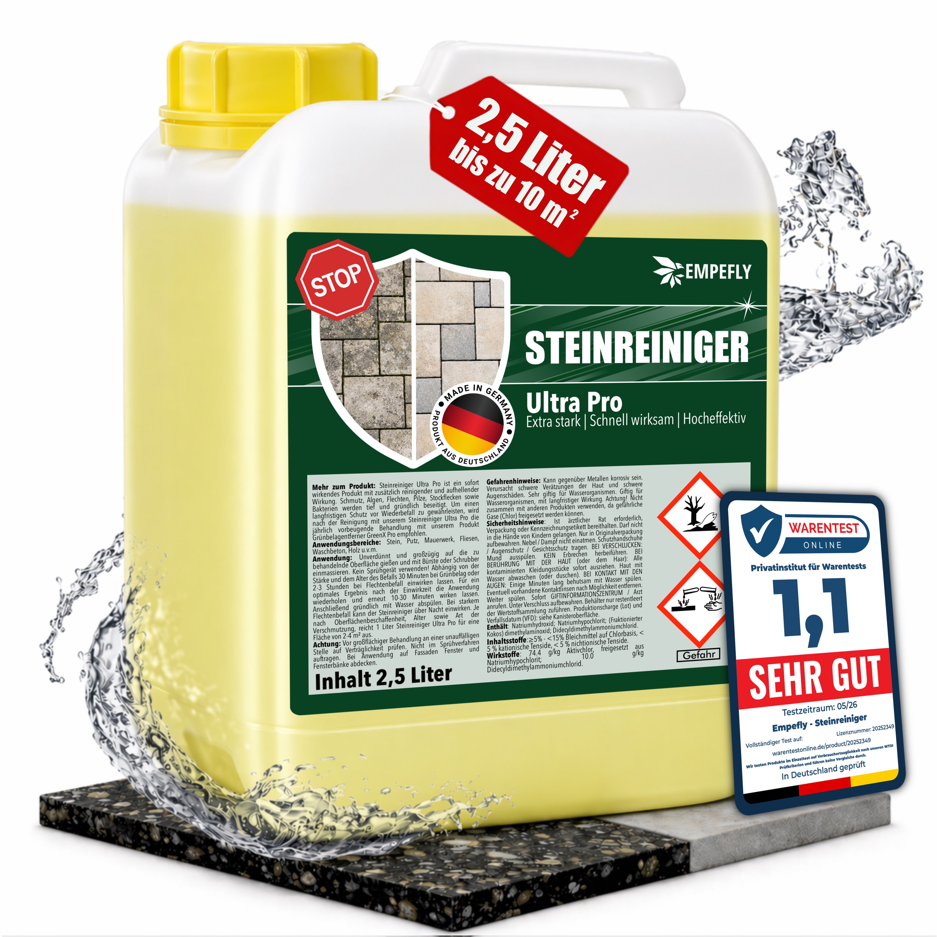 Steinreiniger Ultra Pro 2,5 Liter mit Warentest Bewertung sehr gut – Empefly